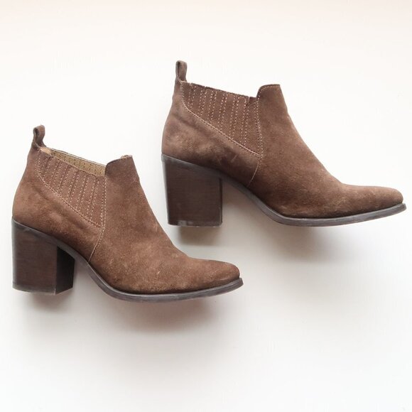 Steve Madden Pauze Khaki Suede Leather Block Heel Chelsea Ankle Boots / Booties - Picture 12 of 16